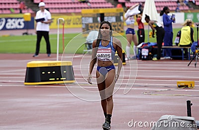 TARA DAVIS USA win bronze medal in the long jump in Tampere, Finland 12 July, 2018. The IAAF World Editorial Stock Photo