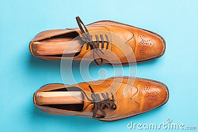 Tan fashionable male brogue shoes Stock Photo