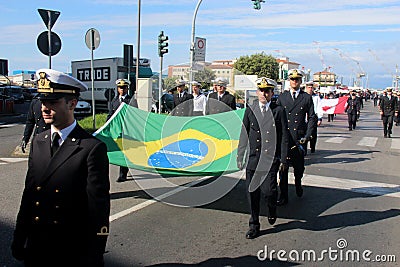TAN parade of foreign navies. Brazil flags Editorial Stock Photo