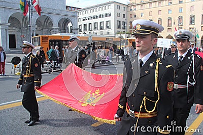 TAN parade of foreign navies. Montenegro flag Editorial Stock Photo