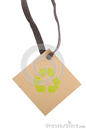 Tan tag and green recycling sign Stock Photo