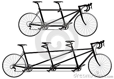 Tandem bicycle, twin and triplet Vector Illustration