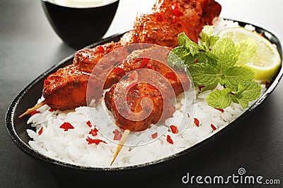 Tandoori Chicken Tikka with Rice Stock Photo