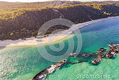 Tangalooma Shipwrecks off Moreton island, Queensland Australia Stock Photo