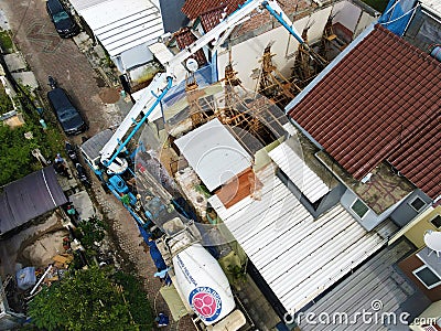 Beautiful aerial view, Casting Process in residential construction. Editorial Stock Photo