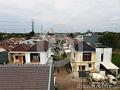 Beautiful aerial view, Casting Process in residential construction. Editorial Stock Photo