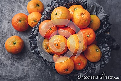 Tangerine basket close-up. Top view. Gastronomy concept Stock Photo