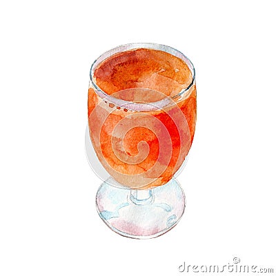 Tangerine juice in glass, watercolor illustration isolated on white. Cartoon Illustration