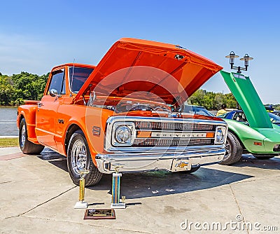 Tangerine Orange 1969 Chevy C/10 Short Bed Step Side Truck Editorial Stock Photo