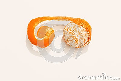 Tangerine without peel as glasses. Creative citrus fruit food flat lay in minimal style. Stock Photo