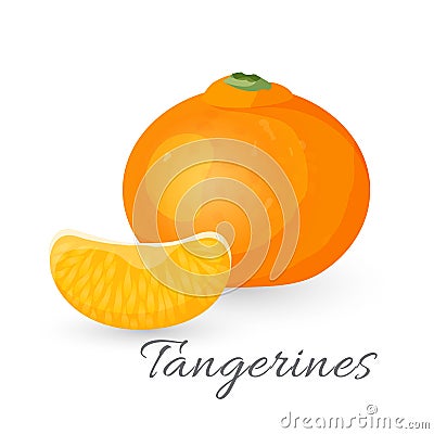Tangerine tropical fruit isolated on white. Mandarin orange realistic vector Vector Illustration