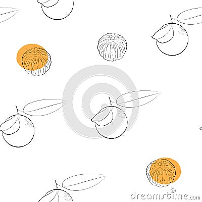Tangerines Vector seamless pattern in sketch style Vector Illustration