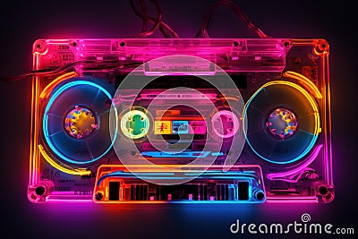 Tangible Music cassette neon. Generate Ai Stock Photo