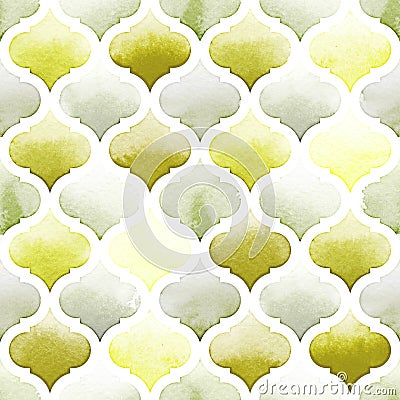 Tangier rug of green colors on white background. Watercolor seamless pattern Stock Photo