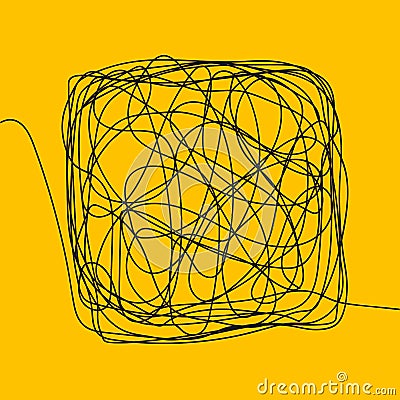 Tangle Scrawl Sketch Vector. Drawing Square. Thread Clew Knot. Chaos, Intellect. Illustration Vector Illustration