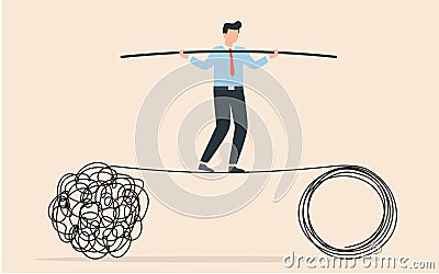 Tangle tangled and unraveled. abstract metaphor, business problem solving concept Vector Illustration