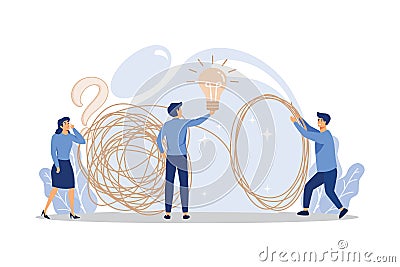 tangle tangled and unraveled. abstract metaphor, business problem solving concept. Vector Illustration