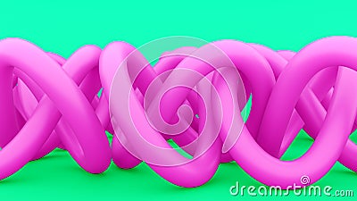 Tangled abstract wires, pipes, or nodes. Pink tangled wire on green background. Modern abstract design. 3d render Cartoon Illustration