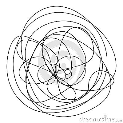 Tangled ball of doodles. Black and white illustration. Hand hatching and swirls. Wavy chaotic lines Vector Illustration