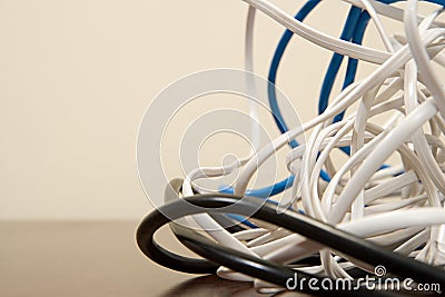 Tangled cables Stock Photo