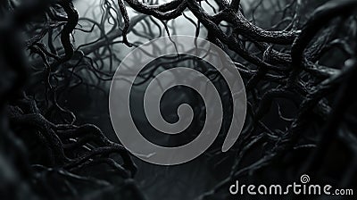 Tangled, dark branches fill the scene, creating an intricate labyrinth Stock Photo