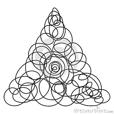 Tangled doodles in the shape of a triangle. Three-sided shape with curls inside. Abstract pyramid Vector Illustration