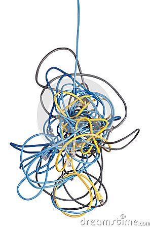 Tangled network cables Stock Photo