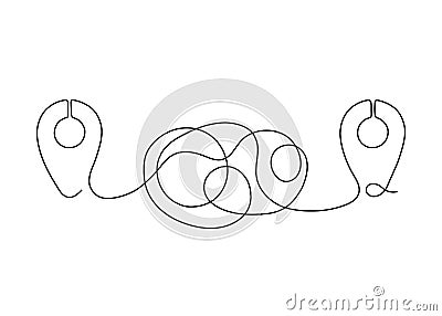 Tangled path outline with location point on map, plan of road way to goal, continuous one line drawing. Route with Vector Illustration