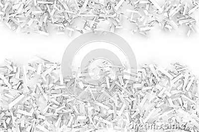 Tangled Pile of White Geometric Confetti Shapes on a Bright Back Cartoon Illustration