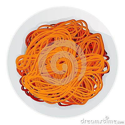 Tangled spaghetti. Asian noodles. Vector illustration of long red pasta in plate isolated on white background. Vector Illustration