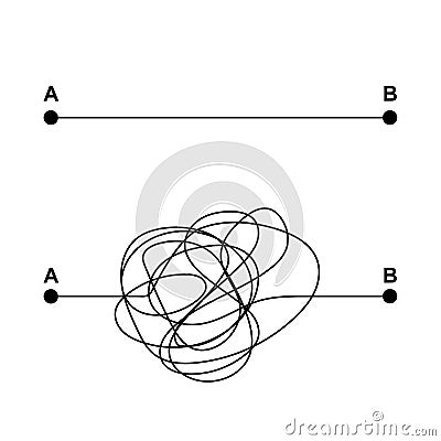 Tangled and straight path. Vector Illustration