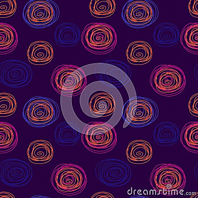 Tangled thread circles seamless abstract pattern on a purple background Stock Photo