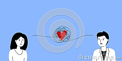 Tangled thread with heart between man and woman Vector Illustration