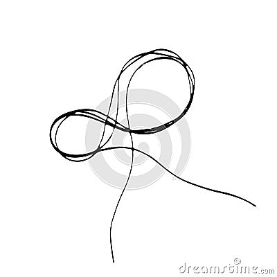 Tangled threads. Infinity sign, thread eight. Black line abstract scrawl sketch. Chaotic doodle shapes. Vector EPS 10 Vector Illustration