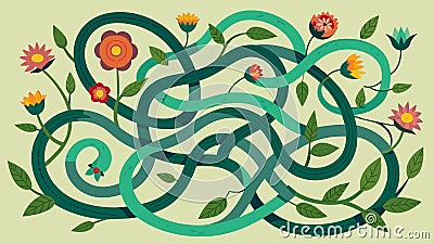Tangled wildflowers and twisted branches creating an intricate maze for teams to navigate through in this adventure race Vector Illustration