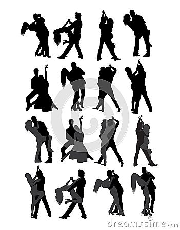 Tango and Salsa Couple Dancer Silhouettes Vector Illustration