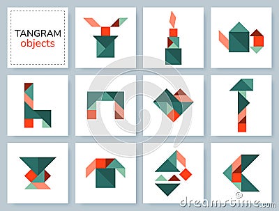 Tangram puzzle. Vector set with various objects. Vector Illustration