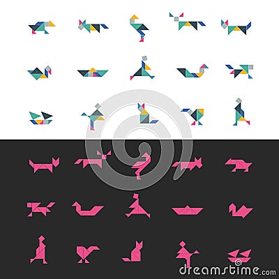 Tangram puzzle square set. Vector triangle geometric tangram template illustration chinese traditional Vector Illustration