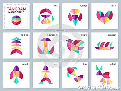 Tangram puzzle. Vector set with various objects. Vector Illustration