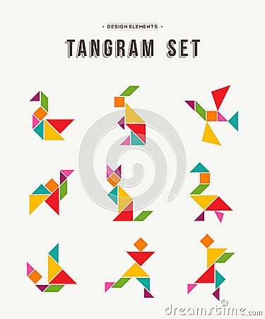 Tangram set creative art of colorful animal shapes Vector Illustration