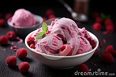 Tangy Raspberry ice cream. Generate Ai Stock Photo