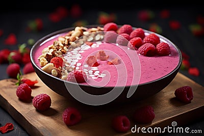 Tangy Raspberry smoothie bowl. Generate AI Stock Photo