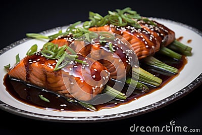 Tangy Salmon soy sauce. Generate Ai Stock Photo