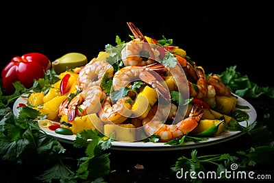 Tangy Shrimp salad mango. Generate Ai Stock Photo