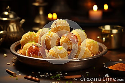 Tangy spheres Kacha aam ke ladoo, crispy and flavorful, a taste sensation Stock Photo