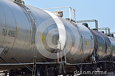 Tank cars move on a Norfolk Southern rail line Editorial Stock Photo