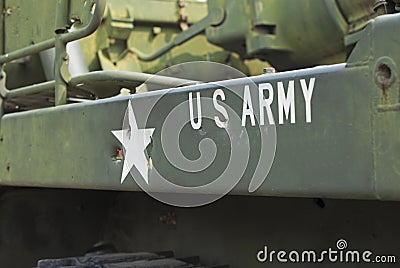 Tank close-up with text US Army on it. Editorial Stock Photo