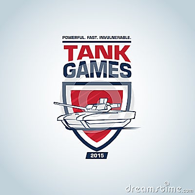 Tank logo template. Tank logotype template design, illustration. Badge logo, military t-shirt graphic design. Cartoon Illustration