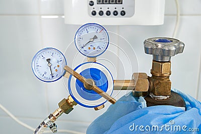 Tank with oxygen in medical clinic Stock Photo