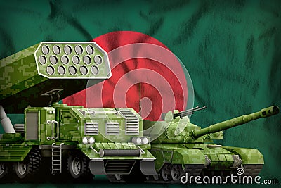 Bangladesh heavy military armored vehicles concept on the national flag background. 3d Illustration Stock Photo